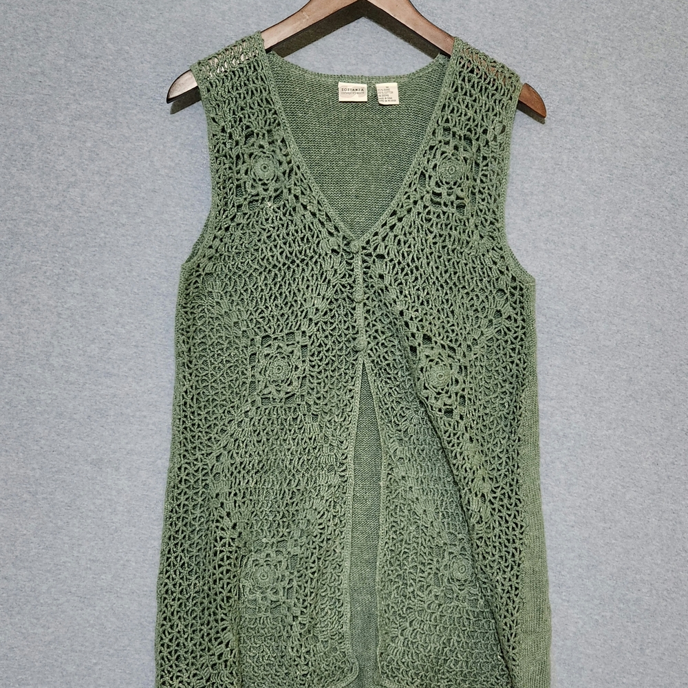 Sostanza Green Crochet Women's Cardigan